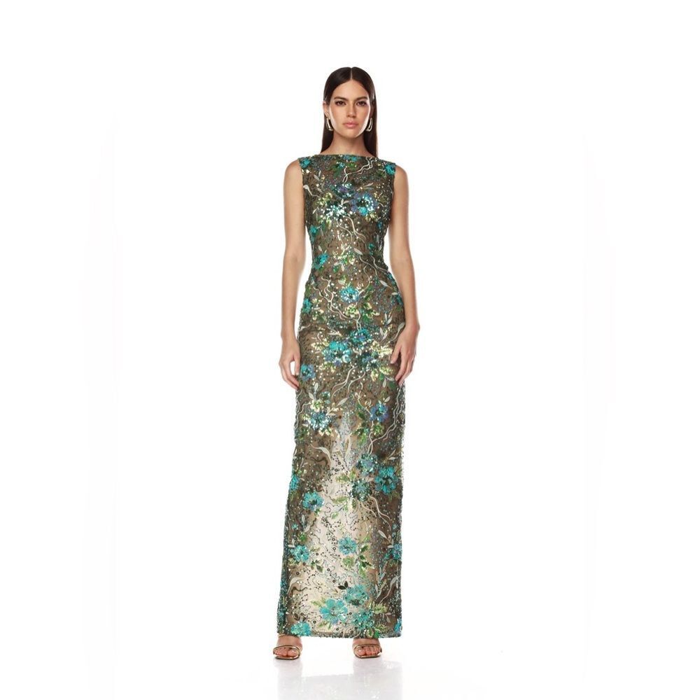Nwot Bronx And Banco Violet Teal Sequin Maxi Dress , Wedding Guest Gown, S